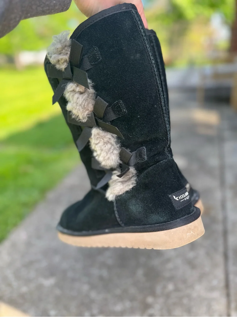 Koolaburra by UGG Black Suede Mid Calf Boots Fur Ribbon Detail Size 9